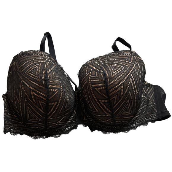 Adore Me Trezza Contour Plus Balconette Bra Women 44D Jet Black Lace Cups Wired - Picture 1 of 9